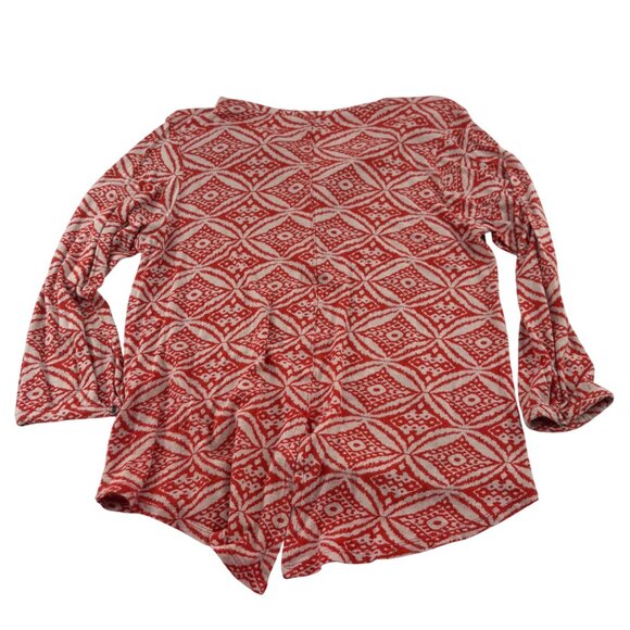 Lucky Brand Women's Red Patterned knit Blouse Medium long sleeves Pullover - Picture 5 of 6